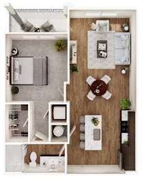 A2 One Bedroom One Bathroom Floorplan at Las Palmas Apartments, Florida 33913