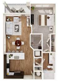 A3 One Bedroom One Bathroom Floorplan at Las Palmas Apartments, Fort Myers, FL 33913