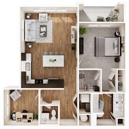 A4D One Bedroom 1.5 Bathroom Floorplan at Las Palmas Apartments, Fort Myers, FL