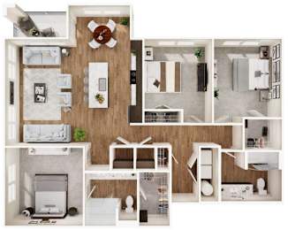 C1 Three Bedroom Two Bathroom Floorplan at Las Palmas Apartments, Florida 33913
