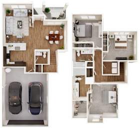 TH1 Three Bedroom 2.5 Bathroom Floorplan at Las Palmas Apartments, Fort Myers, FL 33913