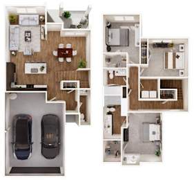 TH2 Three Bedroom 2.5 Bathroom Floorplan at Las Palmas Apartments, Fort Myers, FL