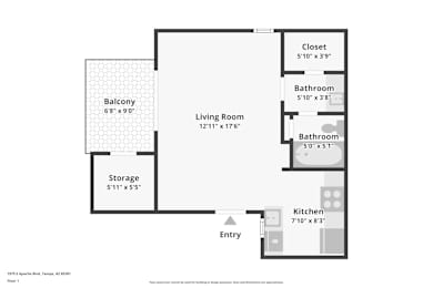 A floor plan of a one bedroom apartment with a balcony.