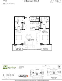 A floor plan for a 2 Bedroom 2 Bath suite at Avonhurst Gardens.