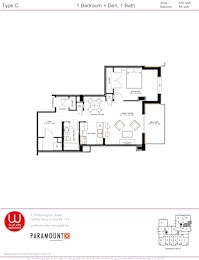  Floor Plan 1 Bedroom + Den 1 Bath