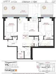 A floor plan for a unit with a 1st floor, 2 bedrooms, and 2 bathrooms.