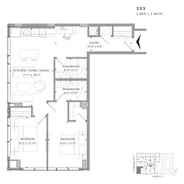 Floor plan of 203 (2 Bed, 2 Bath) at SoHo Champagne 2