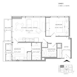 Floor plan of 2401 (2 Bed, 2 Bath) at SoHo Champagne 2