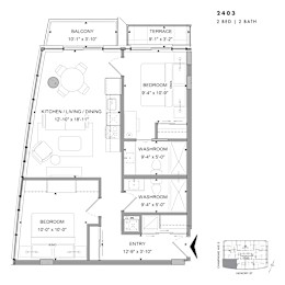 Floor plan of 2403 (2 Bed, 2 Bath) at SoHo Champagne 2