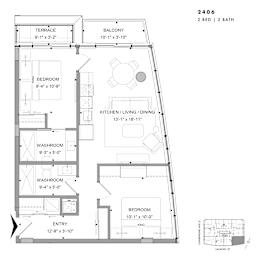 Floor plan of 2406 (2 Bed, 2 Bath) at SoHo Champagne 2