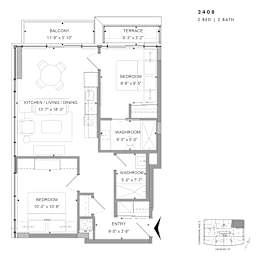 Floor plan of 2408 (2 Bed, 2 Bath) at SoHo Champagne 2