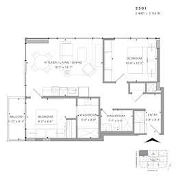 Floor plan of 2501 (2 Bed, 2 Bath) at SoHo Champagne 2