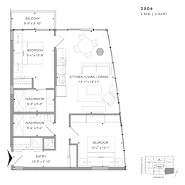 Floor plan of 2506 (2 Bed, 2 Bath) at SoHo Champagne 2