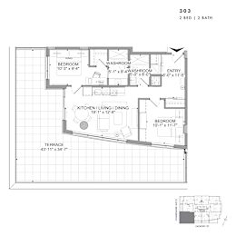 Floor plan of 303 (2 Bed, 2 Bath) at SoHo Champagne 2