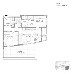 Floor plan of 306 (2 Bed, 2 Bath) at SoHo Champagne 2