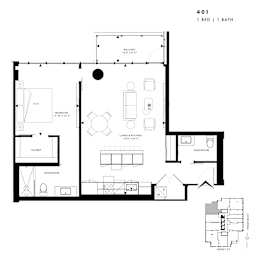 Floor plan of 401 (1 Bed, 1 Bath) at SoHo Italia