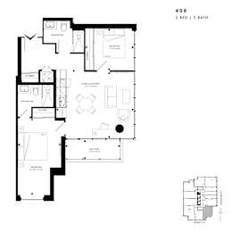 Floor plan of 408 (2 Bed, 2 Bath) at SoHo Italia