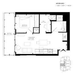 Floor plan of Armani (1 Bed + Den, 1 Bath) at SoHo Italia