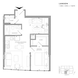 Floor plan of Lanson (1 Bed + Den, 1 Bath) at SoHo Champagne 2