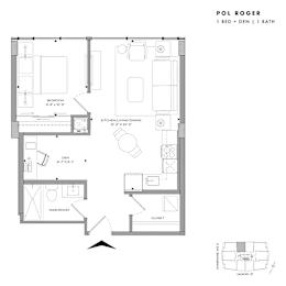 Floor plan of Pol Roger (1 Bed + Den, 1 Bath) at SoHo Champagne 2