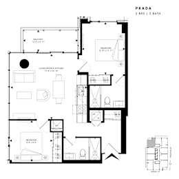 Floor plan of Prada (2 Bed, 2 Bath) at SoHo Italia