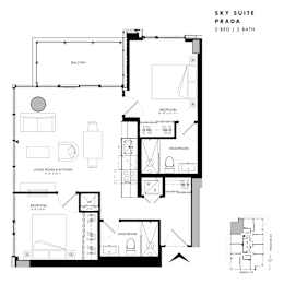 Floor plan of Sky Suite Prada (2 Bed, 2 Bath) at SoHo Italia