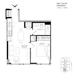 Floor plan of Sky Suite Versace (1 Bed, 1 Bath) at SoHo Italia