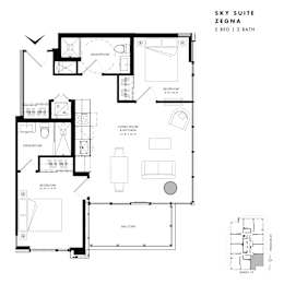 Floor plan of Sky Suite Zegna (2 Bed, 2 Bath) at SoHo Italia