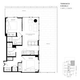 Floor plan of Terrace Suite Cavali (2 Bed, 2 Bath) at SoHo Italia