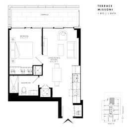 Floor plan of Terrace Suite Missoni (1 Bed, 1 Bath) at SoHo Italia