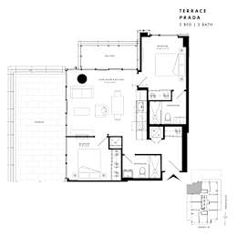 Floor plan of Terrace Suite Prada (2 Bed, 2 Bath) at SoHo Italia