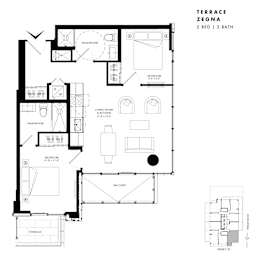 Floor plan of Terrace Suite Zegna (2 Bed, 2 Bath) at SoHo Italia