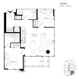 Floor plan of Zegna (2 Bed, 2 Bath) at SoHo Italia