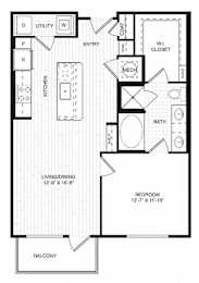 A black and white image of a floor plan for a home with a living room, dining room, kitchen, bathroom, and two bedrooms.