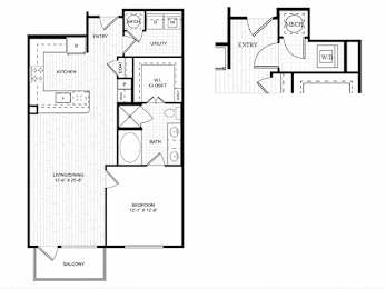 A black and white floor plan of a two-bedroom apartment.