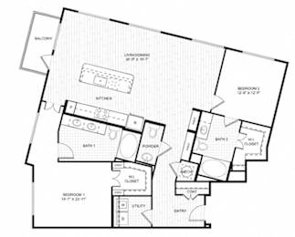 A black and white image of a house floor plan with a balcony.