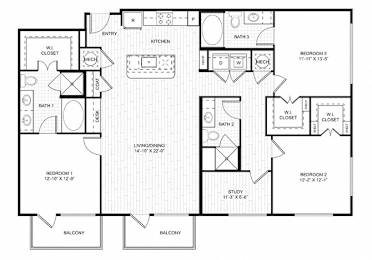 A black and white floor plan of a house with labeled rooms.