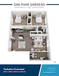 A floor plan of a two bedroom apartment with a bathroom and living room.