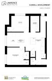 A black and white architectural floor plan for a development by Lawrence Architects.