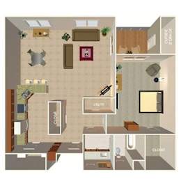 1 Bedroom Floor Plan at Tranquility Pointe, Omaha, NE, 68164