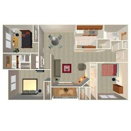 3 Bedroom Floor Plan at The Pointe, LaVista, NE, 68128
