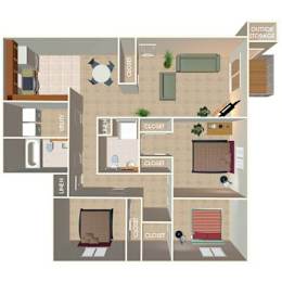 3 Bed 2 Bath Floor Plan at The Pointe, LaVista, 68128