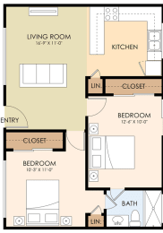 Floor Plan Two Bedroom with 1 Bath (Upstairs)