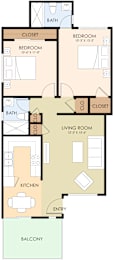 Two Bedroom Two Bath Floor Plan 762 Sq.Ft. at Somerset Place, California, 94043