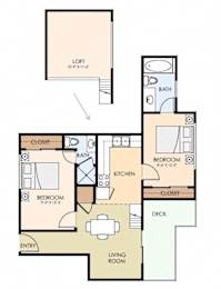 A floor plan of a 2-bedroom 2-bath apartment at Mountain View Place, California 94040.