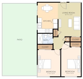 2 Bedroom 1 Bathroom Plan 1