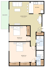 Floor Plan Two Bedroom Two Bath