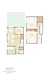 A floor plan of a unit with a living room, bedroom, and bathroom.