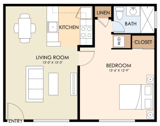 1 Bedroom 1 Bath plan 1