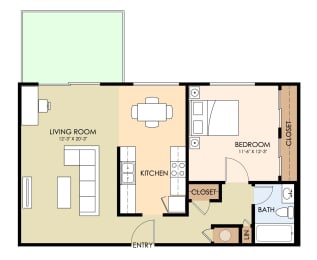 a floor plan of a living room with a bedroom and a bathroom